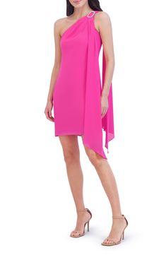 Be the topic of cocktail conversation in this ruched-to-fit dress clasped in crystals at one shoulder. 36" length (size 8) One-shoulder neck Lined 100% polyester Hand wash, dry flat Imported Glamorous Draped One-shoulder Dress, Cocktail Dress Nordstrom, One Shoulder Cocktail Dress, Fit Dress, Nordstrom Dresses, In Hot, Fitted Dress, Vince Camuto, Hot Pink