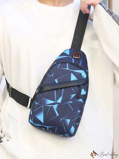 BirdinBag - Stylish Geometric Chest Bag: Fashionable Oxford Crossbody with Shoulder Strap Large Capacity Blue Crossbody Chest Bag, Blue Large Capacity Crossbody Chest Bag, Modern Blue Compact Bag, Large Capacity Blue Chest Shoulder Bag, Trendy Geometric Travel Bags, Large Capacity Blue Rectangular Chest Bag, Large Capacity Rectangular Blue Chest Bag, Modern Blue Shoulder Bag For School, Portable Blue Chest Bag For Daily Use