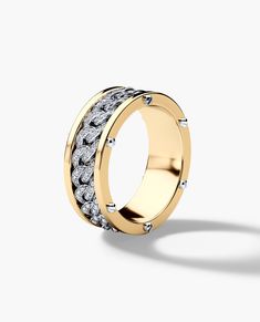 a gold ring with diamonds on it