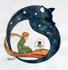 a drawing of a boy sitting on top of a dolphin with a rose in its mouth