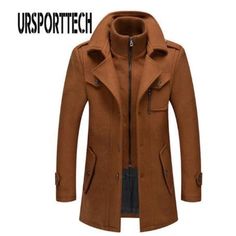 Casual Single Breast Trench Coat | The Urban Clothing Shop™ Casual Trench Coat, Long Outerwear, Mode Mantel, Mens Wool Coats, Overcoat Men, Wool Winter Coat, Double Collar, Windproof Jacket, Trench Coat Men