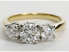 three stone diamond ring setting in yellow gold