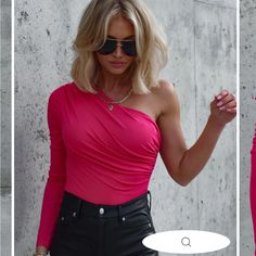 Never Worn Pink One Shoulder Bodysuit. It’s Too Big For Me, But Super Cute! Bodysuit And Jeans Outfits, One Shoulder Neckline, Off Shoulder Evening Gown, Party Dresses Online, Style Steal, Mini Skater Dress, Trendy Fashion Outfits, Mini Shirt Dress, Turn Up