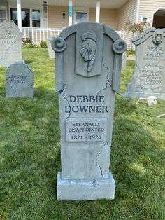 two headstones in the grass next to each other with writing on them that read debri downer