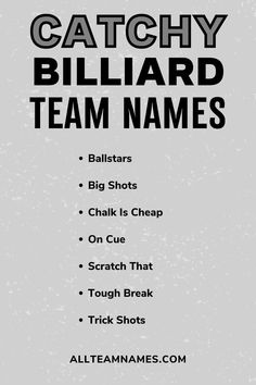 a poster with the words catchy billiard team names