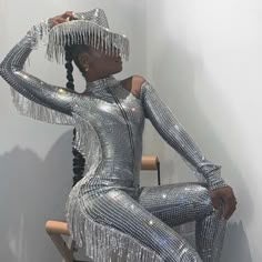 Electric Cowgirl Party, Black Disco Cowgirl, Silver Cowboy Outfit, Disco Cowboy Aesthetic, Glitter Cowgirl Aesthetic, Chrome Cowgirl, Alien Cowgirl, Space Cowgirl Outfits