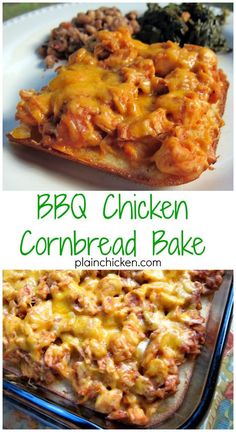 two pictures of baked chicken cornbread bake