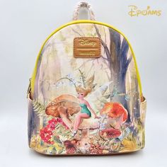 Loungefly Disney Tinker Bell Mushroom Forest Scene Mini Backpack Brand New With Tags Size: Mini / Approx. 9" X 4 3/4" X 11" Exclusive Disney Yellow Bags For Everyday Use, Disney Yellow School Bag, Yellow Disney School Bag, Loungefly Purse, Disney Bags Backpacks, Loungefly Backpack, Inspired Clothes, Disney Mickey Ears, Animal Backpacks