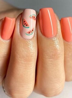 See these watermelon nails, watermelon nail art, and fruit nails Desain Salon Kuku, Watermelon Nails, Cute Simple Nails, Summery Nails, Short Nails Art, Simple Acrylic Nails, Acrylic Nails Coffin Short