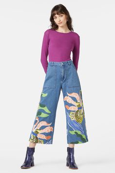 mid-blue Artwork Placement, Sarah Gordon, Placement Print, Closet Staples, Floral Denim, Patched Jeans, Printed Jeans, Floral Artwork, Back Patch