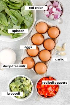 eggs, spinach, red bell peppers, spinach and spinach salad ingredients