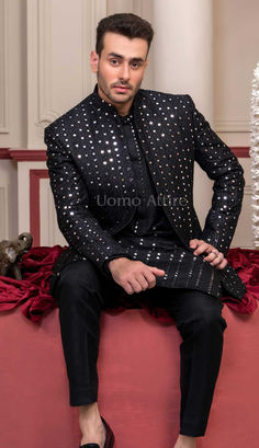 wedding prince coat Formal Sequined Sets For Diwali, Formal Sequin Sets For Diwali, Traditional Black Sherwani For Party, Black Sherwani For Party And Festivals, Black Sherwani With Dabka Work For Party, Black Festive Party Wear Traditional Dress, Fitted Black Kurta For Party, Black Sherwani For Diwali Party, Black Festive Party Wear Traditional Outfit