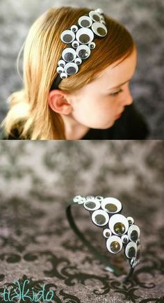 Googly Eye Headband, Headband Decorating Ideas, Crazy Hair Day Headbands, Scary Fairy Tales Halloween, Halloween Hair Ideas For Kids, Halloween Hair For Kids, Halloween Hair Kids, Crazy Hair Day At School For Girls Easy, Halloween Hair Ideas