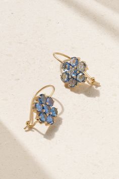 Ileana Makri's earrings are set with 2.60-carats of faceted blue sapphires shaped to look like daisies. They're handmade from 18-karat gold and work equally well day or night. Blue Wedding Earrings, Blue Earrings Wedding, Bling Accessories, Earring Inspo, High Jewellery, Nude Sandals, Summer Earrings, Summer Earring, Fine Jewels