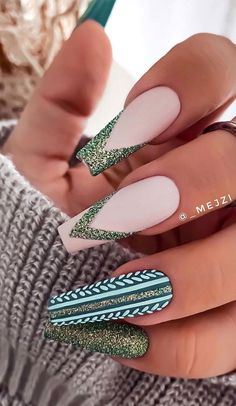 Glitter Fall Nails, Sweater Nails, Green Chevron, Nails 2020, Fall Nail, Trendy Fall, Fall Nail Designs, Fall Nails