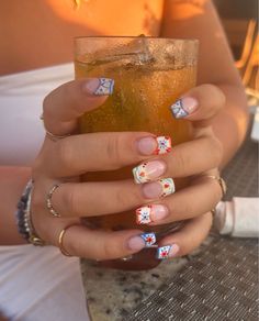 Taco Bell Nails, Mexico Nail Ideas, Spanish Tile Nails, Eclectic Nails, Wild Nail Designs, Greece Nails, Mexico Nails