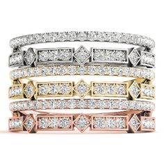 Double Row Diamond Stackable Rings (1/5 ctw each) Diamond Stackable Rings, Contemporary Diamond Ring, Cleaning Diamond Rings, Duo Band, Gorgeous Wedding Rings, Gold Diamond Wedding Rings, Stackable Rings Wedding, Diamond Decorations, Yellow Diamond Rings