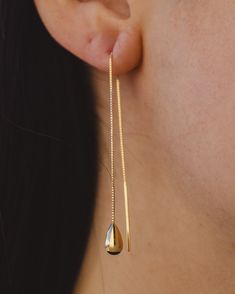 14K gold earrings in a beautiful teardrop style. Slide these fluid threaders through your ear piercings for comfortable all-day wear. Crafted in 14K yellow gold. Whether worn for a special occasion or as a statement piece for everyday elegance, these chain earrings strike a perfect balance between classic sophistication and modern design, making them a versatile and luxurious addition to any jewelry collection. Product Details: Style: 14K Solid Gold Teardrop Threader Earrings Millimeter: 0.55 Gauge: 040 Average Weight (g): 0.90 Please note these earrings have a 4-week production time. Click here to view other women's gifts! | Mini Teardrop Threader Earrings In 14K Yellow Gold Ring - by Staghead Designs - Unisex Red Opal, Staghead Designs, Hammered Band, Everyday Elegance, Average Weight, Handcrafted Rings, Threader Earrings, Chain Earrings, Yellow Gold Rings