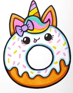 a drawing of a donut with a unicorn horn on it