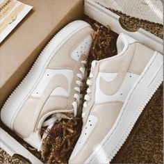 Beige Custom Air Force 1-shecustomize Nike Shoes Air Force, New Nike Air Force, Dr Shoes, Air Force 1 Custom, Custom Air Force 1, Nike Air Shoes, Cute Nike Shoes, Cute Nikes, Aesthetic Shoes