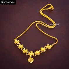 This Shop has a Special Free Gift (Chain) for Every Order. 😊🙏 Item including: 1 x Necklace For: Women, Girl Type: GOLD PLATED over Brass, Nickel free Purity: 96.5% Surface: Sand Matted & Shiny Length: ~ 18 inches Weight: ~ 15 grams Color: Yellow Gold ( slightly +/- from photo ) Handmade from Thailand. Thai gold plating technic really solid and stunning look. Rewarding your life from hard working, match up your dress, a gift to someone special for you. The Craftsmanship of Thai Jewelry 💍💎 Thai Jewelry, Unique Gold Jewelry Designs, Heart Charm Necklace, Gold Bridal Jewellery Sets, Flower Charm Necklace, Gold Chain Jewelry, Gold Charm Necklace, Gold Choker Necklace, Gold Necklace Women