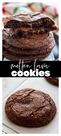 chocolate cookies stacked on top of each other with the words mocha luna cookies above them