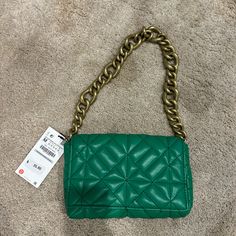 Never Worn - Perfect Condition Zara Shoulder Bag, Going Out Bag, Zara Purse, Turquoise Purse, Zara Handbags, Green Handbag, Zara Bags, Wicker Bags, Quilted Handbags