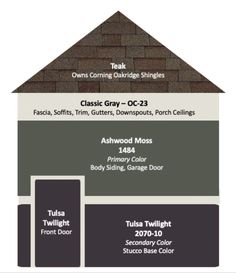 the color scheme for a roof with different colors and names on it, including grays,