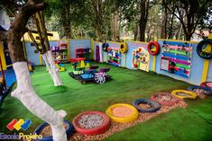 the children's play area is brightly colored