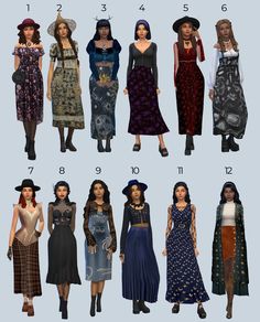 many different dresses and hats are shown in this screenshoter's avatars