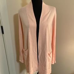 Pink, Size Small; Never Worn Spring Daywear Sweater With Pockets, Spring Sweater With Pockets For Daywear, Elegant Spring Sweater With Pockets, Elegant One Size Sweater For Spring, Elegant One-size Spring Sweater, Spring Cardigan With Pockets For Loungewear, Spring Open Front Sweater For Daywear, Spring Open Front Cardigan For Daywear, Light Pink Cardigan