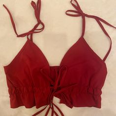 Shein Red Tank Top, Cropped, Ties On Front And Top, Never Worn, Perfect Condition. Trendy Red Tops For Beach, Chic Red Top For Beach, Fitted Red Tops For Beach, Red Cropped Top For Vacation, Fitted Red Tops For The Beach, Red Top Aesthetic, Red Tank Crop Top, Cheap Red Summer Crop Top, Red Crop Top Tank Top