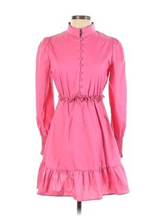 Shein Casual Dress Size: X-Small Pink Dresses - used. 100% POLYESTER, Shirtdress, Mock, Short, Long Sleeve | Shein Casual Dress - Shirtdress: Pink Dresses - Used - Size X-Small Cotton Summer Dress With Stand Collar, Cotton Stand Collar Summer Dress, Shift Mini Dress, Knee-length For Spring, Pink Stand Collar Dress For Spring, Pink Stand Collar Dresses For Spring, Fitted Spring Dresses With Stand Collar, Spring Daywear Shift Mini Dress, Summer Pink Dress With Stand Collar, Spring A-line Mini Dress For Daywear