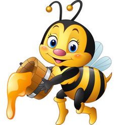 a cartoon bee holding a honey pot