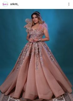 Engagement Ball Gowns Indian, Reception Poses, Sangeet Ideas, Anniversary Outfits, Partywear Gowns, Pitch Colour, Gown Dress Party Wear