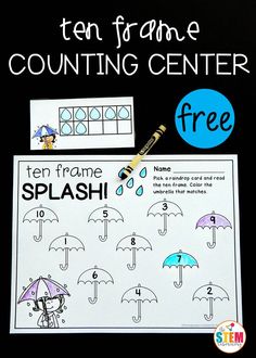 the ten frame counting center with an umbrella theme and free printables for kids