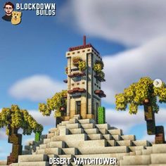 Minecraft Desert Building Ideas, Minecraft Building Ideas Desert, Minecraft Desert Village Remodel, Minecraft Watchtower Ideas, Minecraft Desert House, Minecraft Oasis, Minecraft Desert, Desert Village