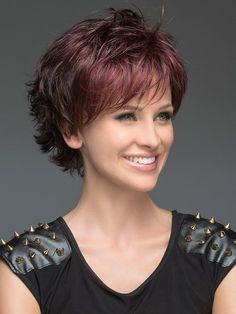 Style back away from the face for a feminine flirty look or, spike it up to enhance the beautifully cut layers for a more modern look! Short Shaggy Haircuts, Shaggy Haircuts, Monofilament Wigs, Short Haircut, Short Curly Hair, Short Hair Cuts For Women, Short Hairstyles For Women