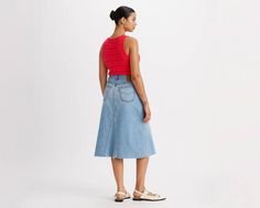 Swap out your everyday jeans for our High-Rise A-Line Decon Skirt. We cut this one with an easy high rise, a flattering A-line midi silhouette and deconstructed denim design. Your favorite jeans;in skirt form Cut with a flattering A-line midi silhouette With an easy high rise Finished with a deconstructed denim design Crafted with classic non-stretch denim Levi's Spring Denim Skirt, Stretch Denim Skirt For Workwear, Spring Workwear Stretch Denim Skirt, High Rise Levi's Denim Skirt For Summer, Levi's High Rise Summer Skirt, Levi's High Rise Denim Skirt For Summer, Levi's Cutoff Denim Skirt For Spring, Levi's Cutoff Denim Skirt For Summer, Levi's Denim Skirt For Spring