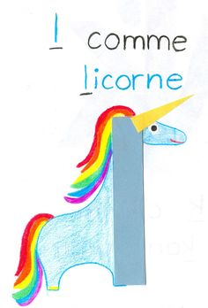 a drawing of a unicorn with the words i comme licorne