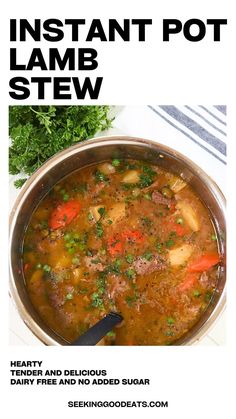 This lamb stew Instant Pot recipe is comfort food at its finest. A hearty and delicious classic lamb stew made easy in your pressure cooker! You'll love its rich, thick broth with tender lamb and vegetables. Instant Pot Lamb Stew, Lamb Stew Instant Pot, Lamb Stew Recipes, Low Carb Soup Recipes, Super Easy Dinner, Instant Pot Recipe, Lamb Stew, Simple Green Salad, Low Carb Soup