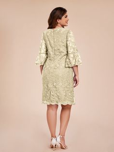 Introducing our elegant mother of the bride dress - featuring a flattering column silhouette, delicate 3/4 lace sleeves, and a knee-length hemline. This dress is perfect for any special occasion, providing both style and comfort for the mother of the bride. Elevate your look with this beautiful and timeless piece. Attention! The sleeves are see-through and unlined. (Refer to the picture below) Elegant Mother Of The Bride, Mother Of The Bride Dress, Lace Sleeves, Chiffon Fabric, Mother Of The Bride Dresses, Bride Dress, Chiffon Dress, Timeless Pieces, Mother Of The Bride