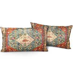 two decorative pillows on white background