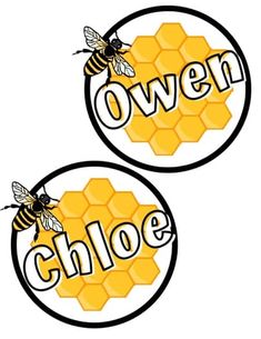 two stickers with the words'queen and bee'in front of each other