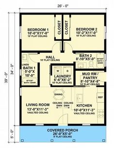 the floor plan for a two bedroom house