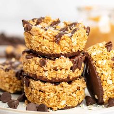 chocolate covered granola bars stacked on top of each other