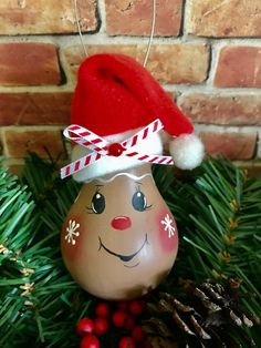 a christmas ornament with a santa hat on it