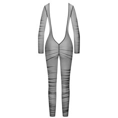 Long-sleeved open-back catsuit MAISON CLOSE Nuit Fauve Chic Sheer Backless Bodysuit, Elegant Backless Bodysuit With Boning, Elegant Sheer Backless Bodysuit, Elegant Low Back Bodysuit For Party, Open Back, Catsuit, Long Sleeve