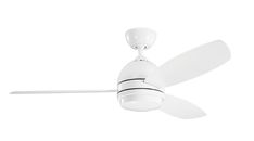 a white ceiling fan with two blades on the top and one light on the bottom