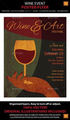 wine and art festival flyer template - clubs & parties print templates, events flyers